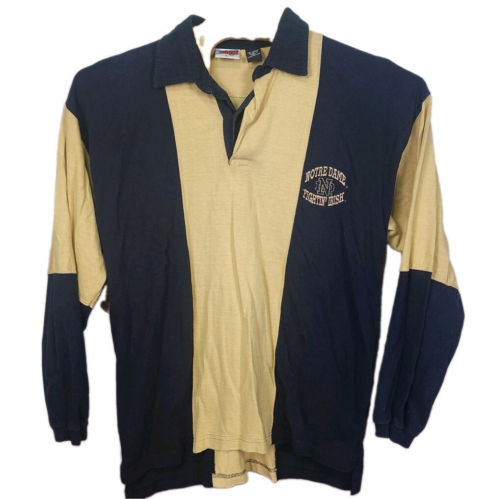 Vintage Notre Dame Fighting Irish Pro Edge Long Sleeve Polo Rugby Shirt Large L